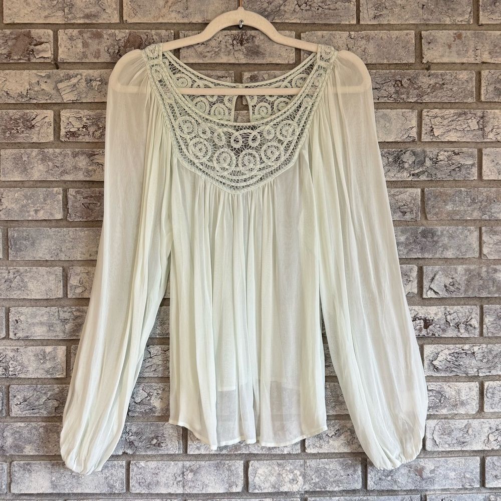 Anthropologie Vanessa Virginia Mint Crochet Peasant Blouse – Size 4
